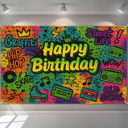 Image of HOMETITUTE Graffiti Street Style Happy Birthday Banner 71x43 Inch