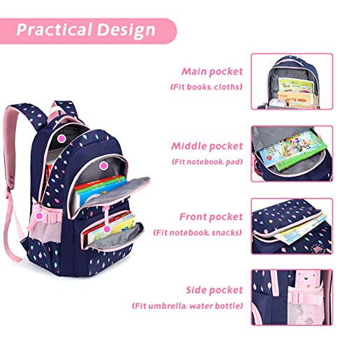 Tanou Backpacks For Teen Girls 3Pcs With Lunch Bag Pen Case, Breathable Lightweight Teenager Girl Bookbags For Middle High School University, 24L Cute Back Packs For Day Use, Blue Pink Leaves #TOP3