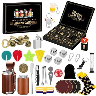 Hretvoi Calendario Adviento Hombre Adulto Calendario de Adviento para Men 2025 Advent Calendar con 24 Regalos Originales Hombres Set Vino Baratos que Incluir Petaca Abridor y Posavasos