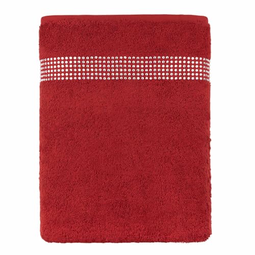 Sparkles Home Stripe Bath Towel, 100% Turkish Cotton, Glass Rhinestones, Machine Washable, 30x54, Sold Individually, Red