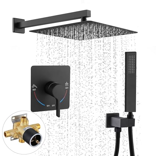 Matte Black Rainfall Shower System with Shower Head and Square