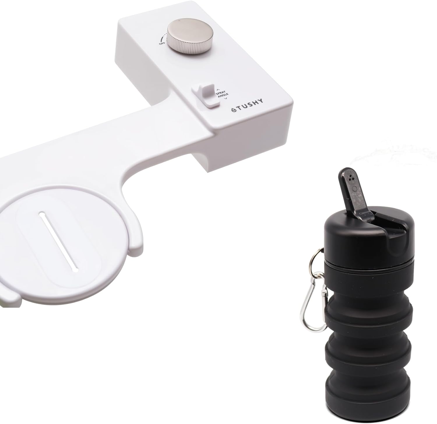 TUSHY Classic Bidet Combo Pack | 3.0 Brushed Nickel Toilet Seat Attachment & Jet Black Travel Bidet