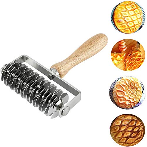 Rouleau Coupant à Losanges, Rouleau à Ptisserie En Treillis Pizza Lattice Rouleau, DIY Acier Inoxydable Rouleau Couteau à Pizza, Rouleau Pizza Bois Pour Biscuit, Pain, Gâteau, Pizza Et Tarte (A)