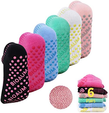 BIOAUM Yoga Socks for Women - 6 Pairs Cotton Cushion Non Slip Grip Slipper Pilates Hospital Socks