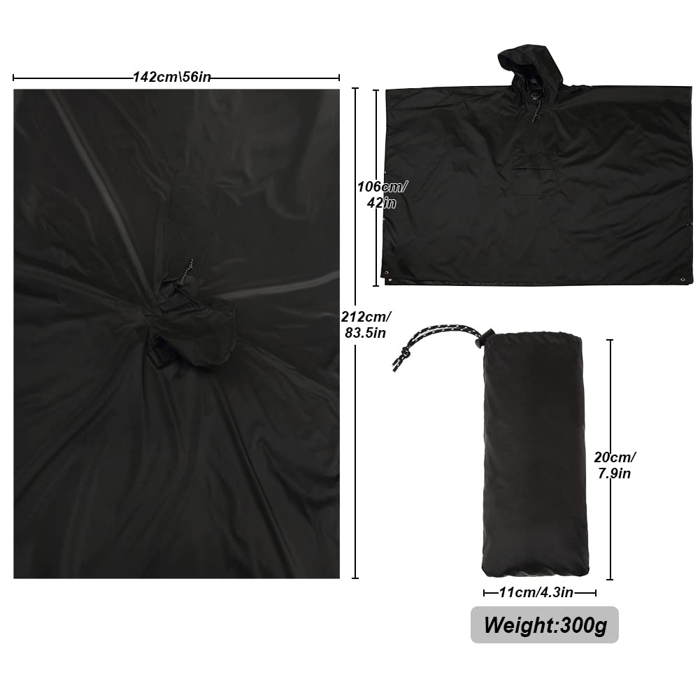 HYCOPROT Poncho de Pluie Imperméable Multifonctionnel 3 en 1, Léger 210T Oxford Réutilisable Cape de Pluie Avec Capuche, Poncho Pluie Avec Poche Poitrine pour Voyage, Randonnée, Camping, Pêche