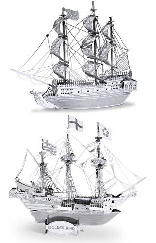 Metal Earth 3D Laser Cut Steel Models - Black Pearl Ship AND Golden Hind Ship SET OF 2