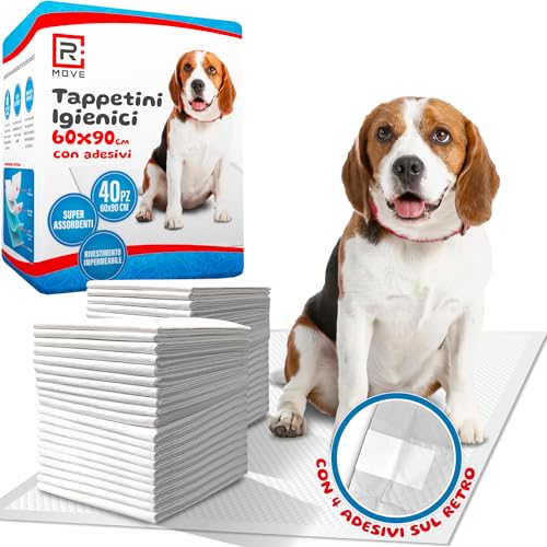 R MOVE 40 Traversine Cani 60x90 cm con Adesivi, Tappetini igienici per cani, traverse cane Extra-assorbenti Anti-odore