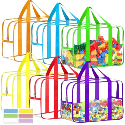 Image of 6 Color XXL Toy Storage Bags 16.5x11.8x6.8In with Labels, Large Capacity Reusable Clear PVC Storage Bags, Travel Waterproof Organizer Bags with Double Zipper