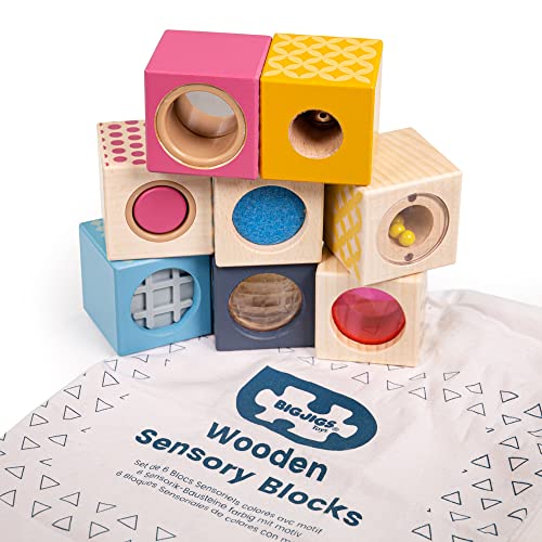 Image of Bigjigs Toys FSC Certified Sensory Blocks, Wooden Sensory Toys for 1 2 3 Year Olds