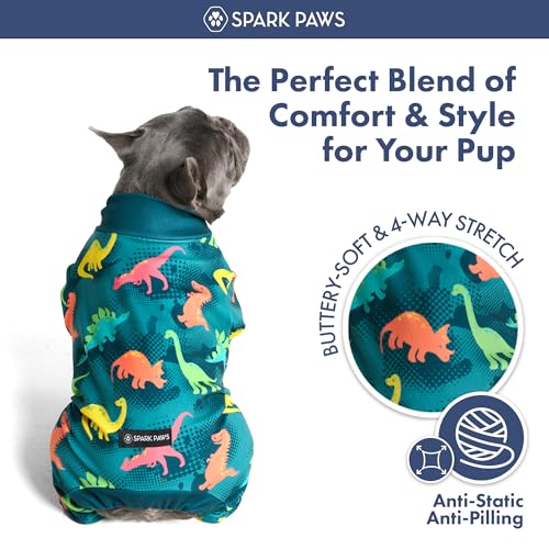 Image of Spark Paws Dog Pajama, Dog Recovery Suit Male, Onesie, Ultra-Soft and 4-Way Stretch, for Small Medium and Large Breeds - Dinosaurs - 4XL