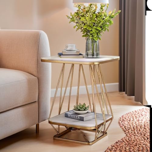 Image of Coffee Table Side Tables Small Sofa Side Tables Indoor /Outdoor Bedroom for Living Room Office and Bedroom Balcony (White Gold) (White Gold)