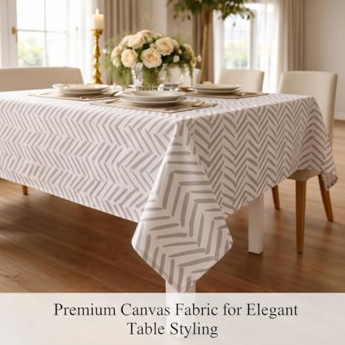 Image of STITCHNEST Lines Printed Poly-Cotton Center Table Cover - Vibrant Grey Rectangle Tablecloth for Coffee & Centre Table - Durable, Washable, Fade-Resistant Fabric - 40 X 60 Inches