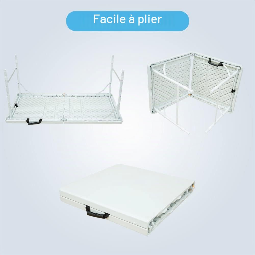 Table pliante en plastique portable et robuste de 1,2 m pour camping, fête, jardin, dîner, cuisine, travail, intérieur et extérieur (1,2 m)