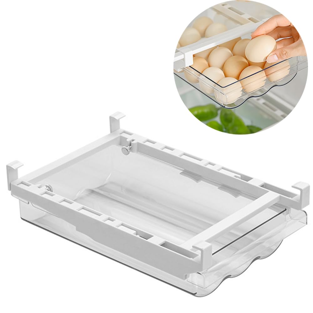 Kühlschrank Organizer, Ausziehbare Kühlschrank Schublade Organizer, Kühlschrank Aufbewahrungsbox, Kühlschrankbox Organizer Schublade, Klarer Behälter Lebensmittel Getränke Eier Obst