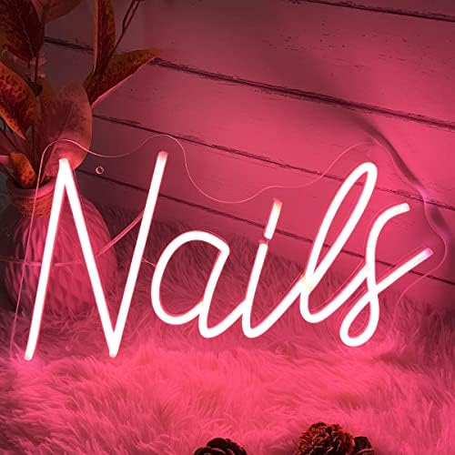 NAILS 霓虹灯 适用于水疗美容室指甲眉毛 Lashed 沙龙工作室 LED 墙壁艺术装饰商业商店标志理发店 LED 字室内定制霓虹灯 5V USB 供电桃红色 40×23cm