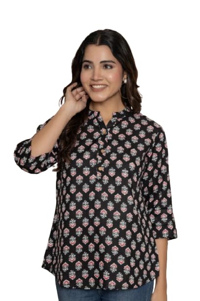 Image of Women's Cotton Printed Kurta Top | 3 /4 Sleeve Straight Kurti Casual Outings