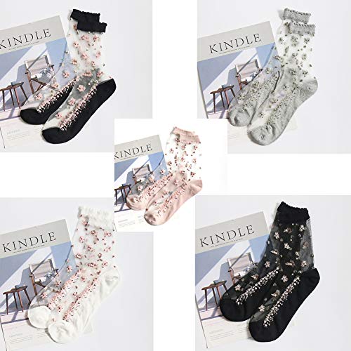 Women 2019 Transparent Mesh Black White Ankle High Socks Short Stocking2