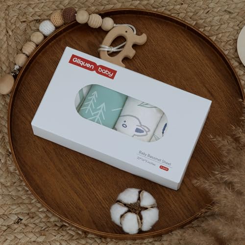 Image of Gllquen Baby Bassinet Sheets 4 Pack, Breathable Cozy Fitted Mattress Sheet | 32 inchx16 inch Soft Baby Sheets for Boys Girls, Compatible with Halo, Snoo, Uppababy, Universal fitted,Baby Gift,