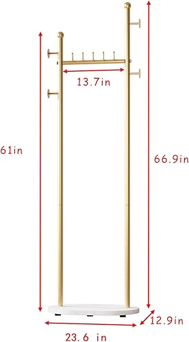 Miniatura 10 de Percheros dorados resistentes, percheros dorados de pie con base de mármol, percheros modernos para colgar ropa, percheros para boutique, oficina
