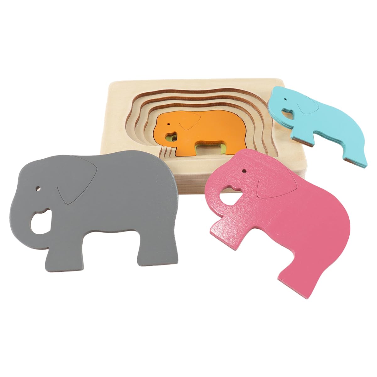 zalati Wooden Elephant Layered Puzzle Animal Cartoon Blocks Stacking Educational Toys Multi-layer Wooden Puzzle Ideal for Home and Travel - Image 3