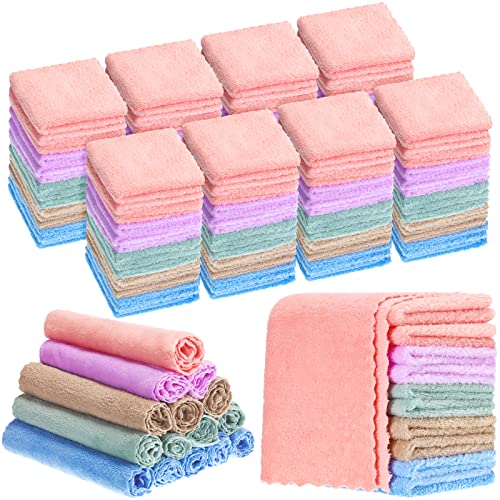 Image of Handepo 100 Pack Baby Washcloths Bulk 10 x 10 Inch Microfiber Coral Fleece Baby Face Towels Absorbent and Soft Wash Cloths for Newborns Infants and Toddlers(Colorful)