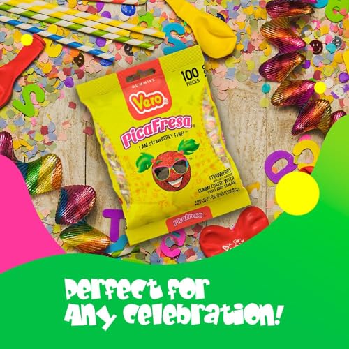 Vero Picafresa - Strawberry Flavored Chewable Gum Candy - 100 Count - (1 Lb, 5.15 Ounces Each) - Individually Packaged Mexican Candies, Perfect for Piñatas, Halloween & More