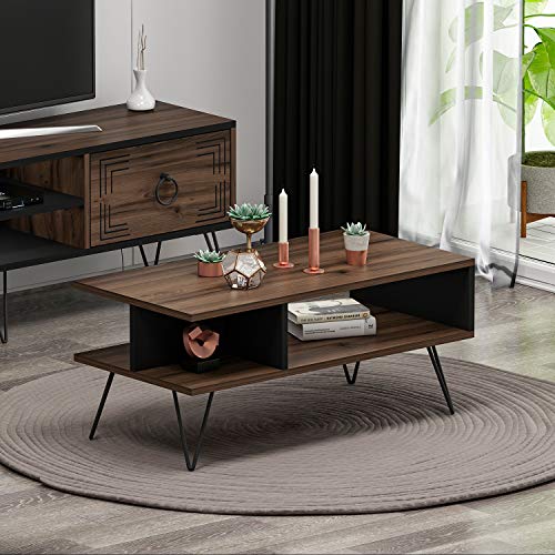 HOMIDEA Milestone Table Basse de Salon - Table de canapé - Table café Moderne dans Un Design à la Mode (Noyer/Noir) Cover
