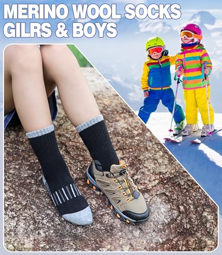 Kids Merino Wool Hiking Socks Boys Girls Toddlers Winter Warm Thick Thermal Cushion Crew Gift Socks 6 Pairs3