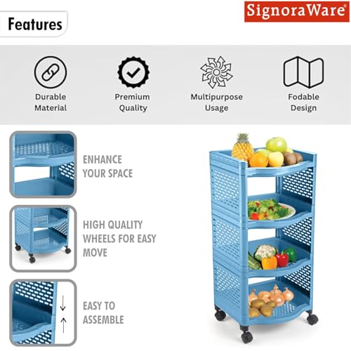 Image of SignoraWare Smart BPA Free Plastic Organiser | Modular Design | Designed to fit on countertops | Easy to Clean | Lightweight & Durable| Ideal for organizing Daily-use Spices (20kg |Set of 4 | EBlue)