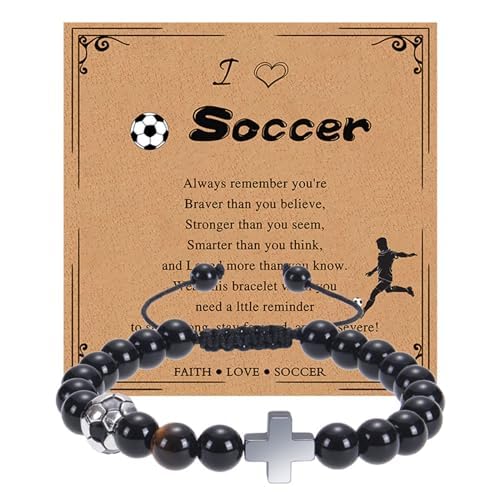 IQPDYVFootball Bracelet Gifts for Teen Boys Girl Cross Beaded Bracelet for Men Son Grandson Brother Friend Graduation Back to School Gifts for Boy