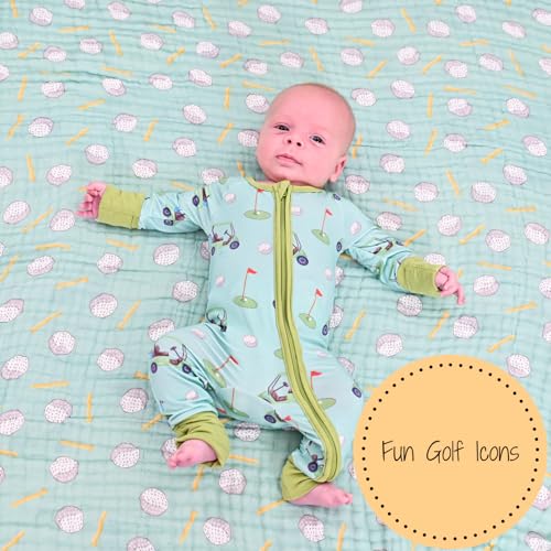 Image of LollyBanks Swaddle Blanket 100% Cotton, 2 Pack Muslin Swaddle Blankets, 47 x 47 inches Baby Swaddles for Boys and Girls, Lightweight Baby Blanket, Registry (Golf Print)