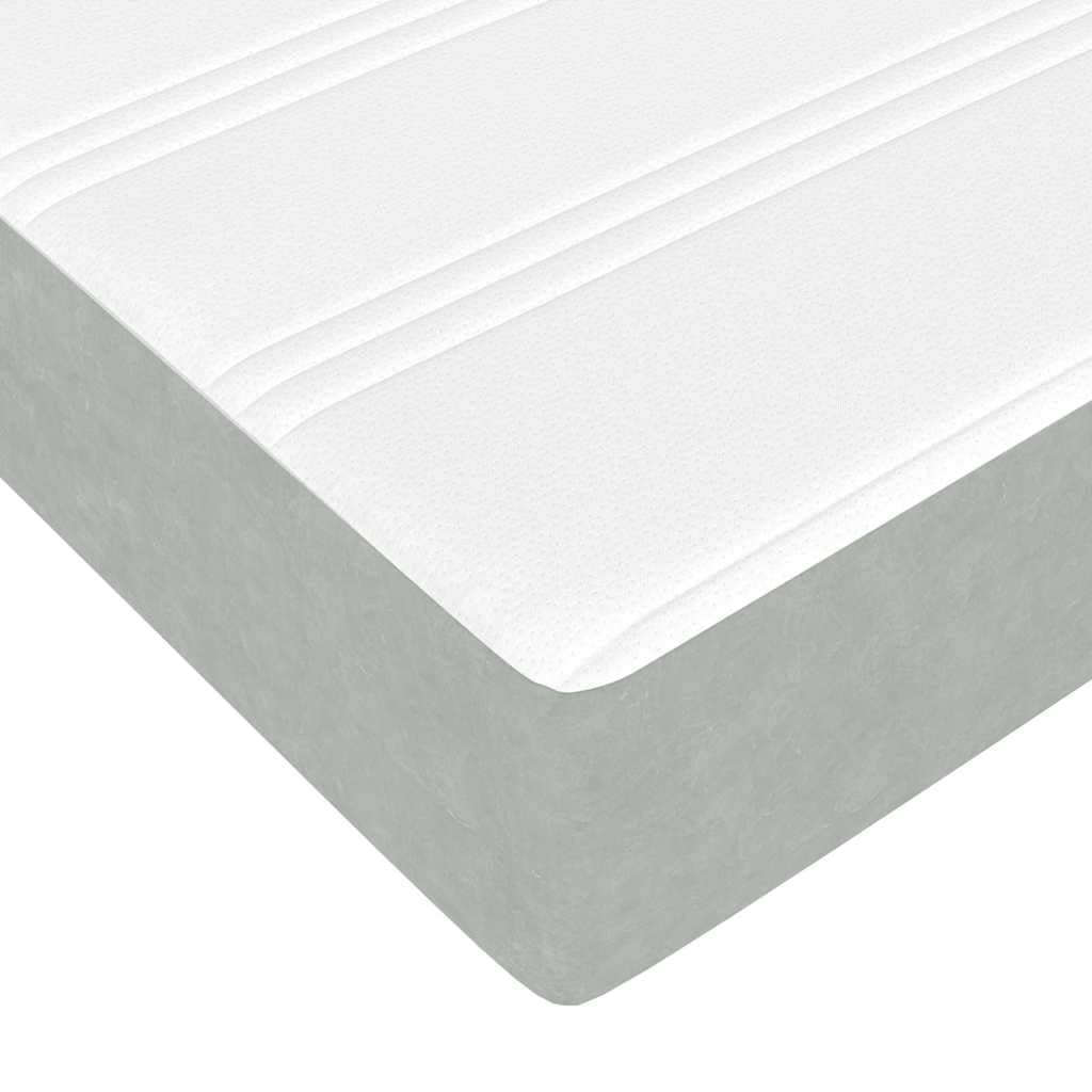 Einzelbett 90x200 cm mit Matratze und Lattenrost, hellgraues Stoffbett modernes gepolstertes Bettgestell mit Holzrahmen für Jugendzimmer, Gäste- oder Erstwohnung
