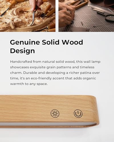 Image of PopoIron Rechargeable LED Wall Sconces Set of Two,Wall Lights for Bedroom with Remote Control and Touch,360 Magnetic Rotation,3 Colors Dimmable Brightness Wood Wall Lamps with 15 RGB Colors,2 Pack