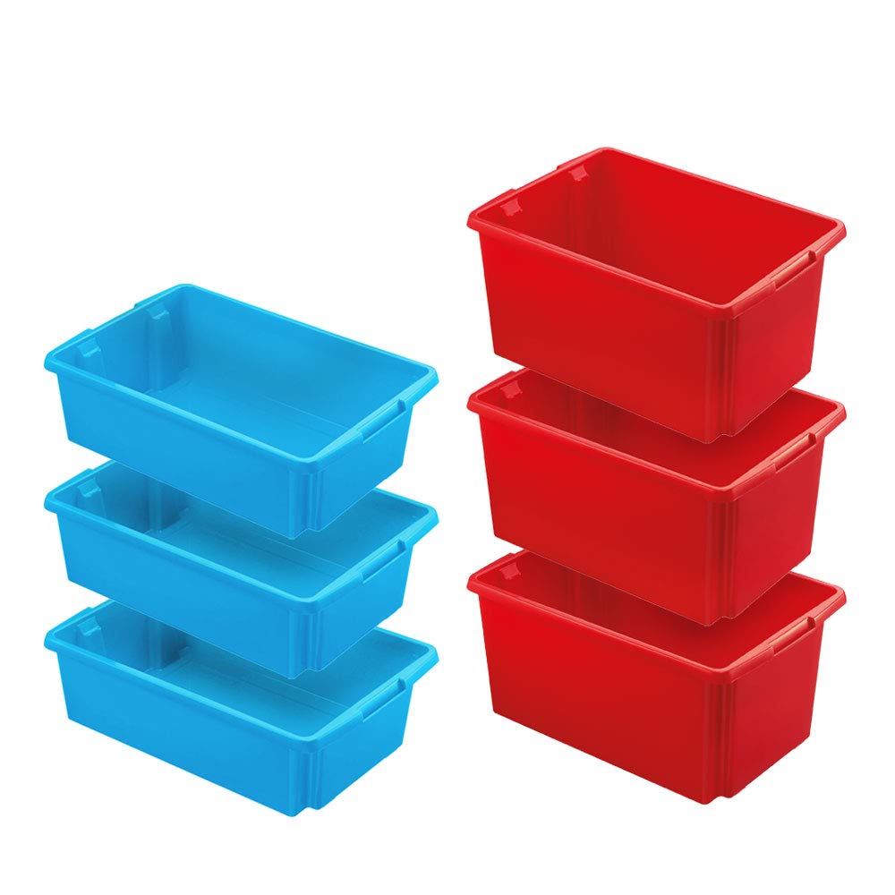 BRB Set, 6X Contenitore impilabile per Alimenti, Dimensioni di Base 595 X 395 mm, 3 X Blu – 30 Litri, 3 X Rosso – 51 Litri