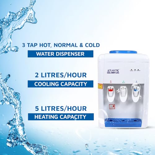 Image of ATLANTIS Sky Table Top Water Dispenser | Smart Glass Push-Pull Taps With Hot, Normal & Cold Water | 1 Year Warranty | 2L Per Hour Cooling Capacity, Multicolor