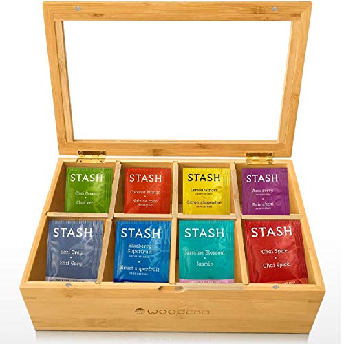 Woodcha Natural Bamboo Tea Box Storage Organizer- 8 Compartments Tea Bag Holder