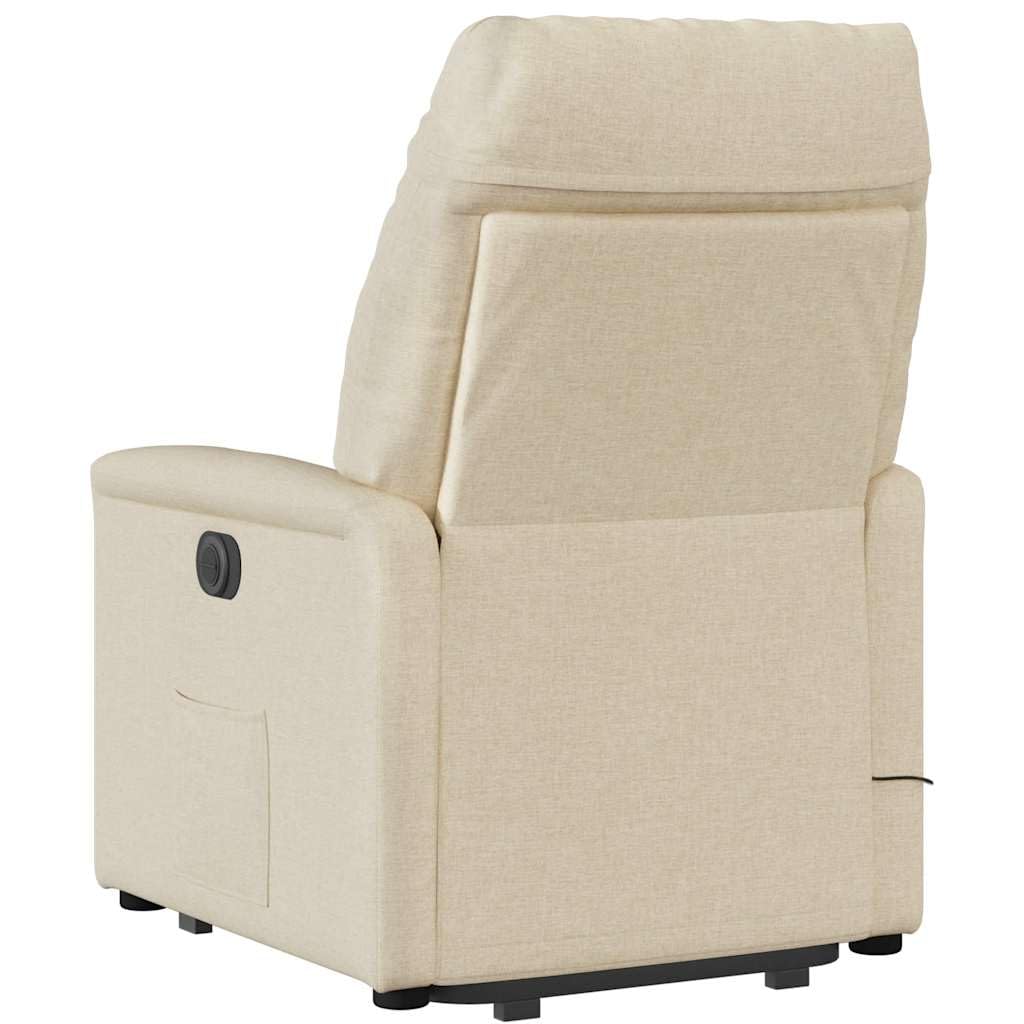 Elektrischer Massagesessel mit Aufstehhilfe cremefarben, Stoffbezug, verstellbare Rückenlehne und Fußstütze, 6-Punkt-Vibrationsmassage, Stabiler Holz- und Metallrahmen