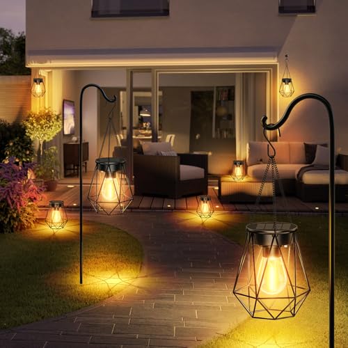 Lampes solaires RECHOO en métal blanc chaud avec fixation suspendue étanche - 5