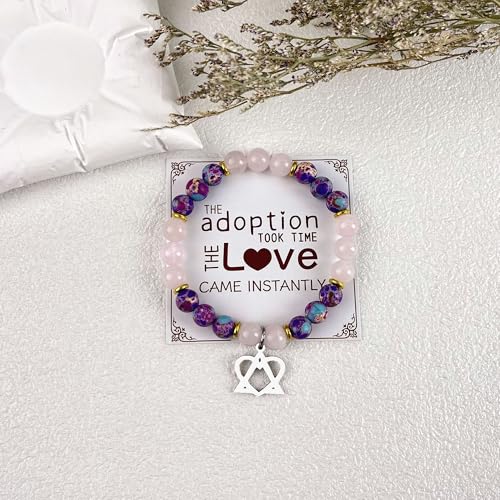 Image of LZ EMOTION Natural Stone Adoption Bracelet Adoption Jewelry with Adoption Symbol Adoption Day Gifts for Adoptive Parents Gotcha Day Gift, Thank You Gifts
