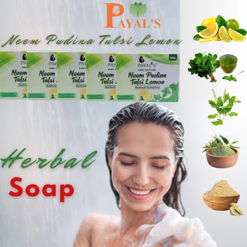 Image of Payal's Herbal Soap with Neem Pudina Tulsi Lemon | Natural Bathing Bar for Deep Cleansing, Refreshing & Skin Care | Ayurvedic, Moisturizing | Chemical-Free | 100g