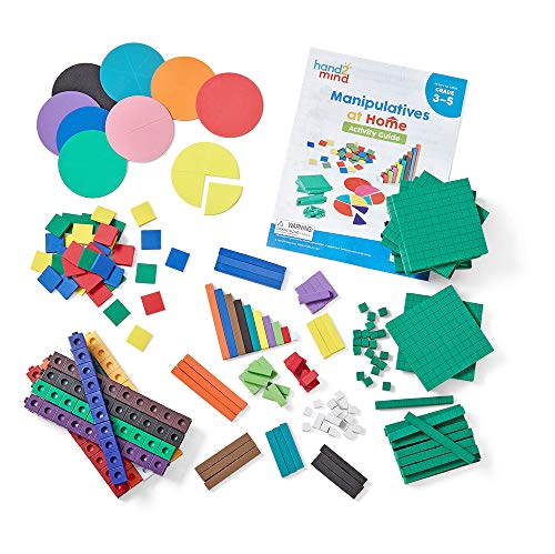 Image of hand2mind - 93539 Take Home Math Manipulatives Kit for Kids, with Snap Cubes, Base Ten Blocks, Cuisenaire Rods, Angle Circles, and Color Tiles, Kindergarten Homeschool Supplies (293 Pieces)