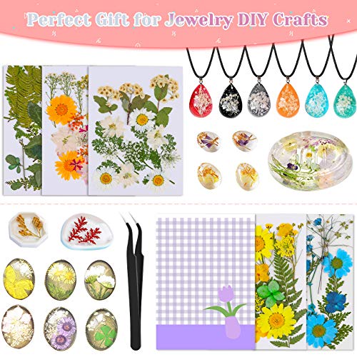 102Pcs Dried Pressed Flowers for Resin, Real Dried Flowers Leaves Bulk for Resin Molds Natural Dry Herbs Kit for Scrapbooking, Jewelry, Candle, Soap Making, Nails Décor, Art Supplies,Tweezers Included