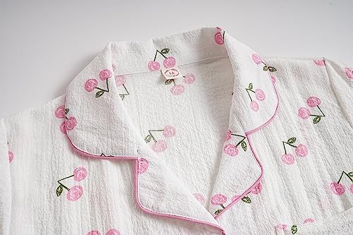 Vopmocld Big Girls Button Down Sleepwear Short Sleeve With Shorts 2PCS Pajama Sets Casual Lapel Loungewear Patterns Printed3