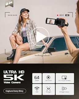 5K Video Camera Camcorder, UHD 64MP Vlogging Camera for YouTube with 3" 270° Rotatable Touch Screen, Digital Camera with IR Night Vision, 16X Zoom/WiFi/Webcam/HD/32GB Card/2 Batteries/Microphone