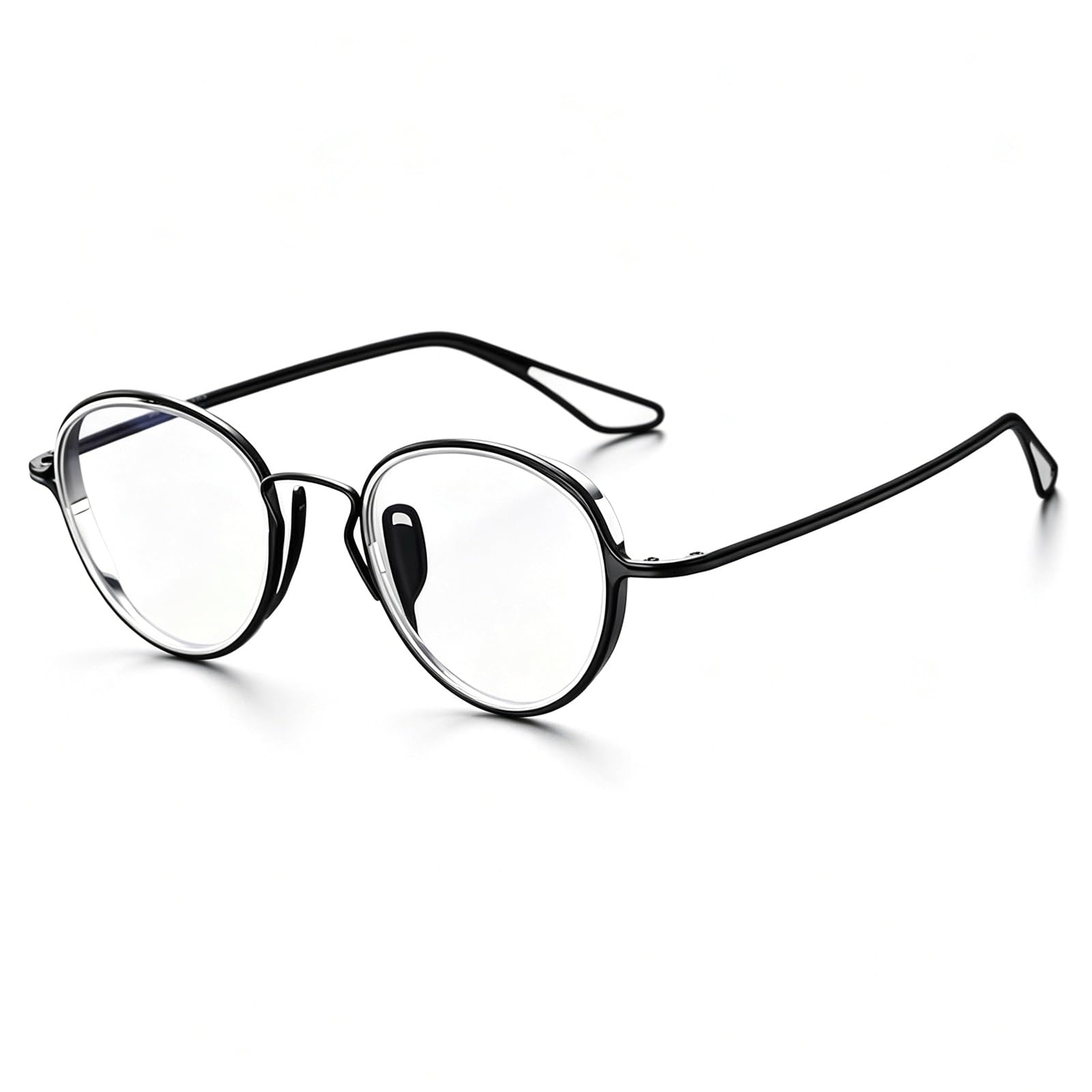 KLJUddGY Round Eyewear Frames Non Prescription Eyeglasses Reading Glasses Pure Titanium Spectacles for Computer Glasses with Nose Pads(Black Silver)