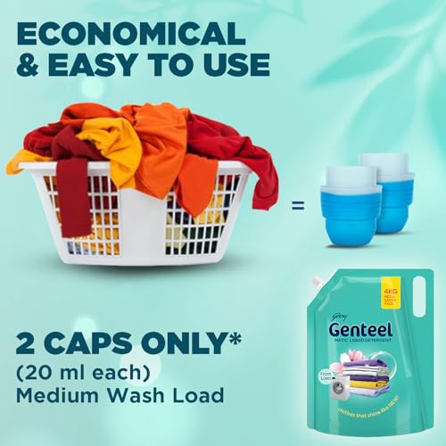 Image of Genteel Matic Liquid Detergent Refill Pouch for Front load Washing - 4kg | No Soda Formula | with Added Fabric Conditioner