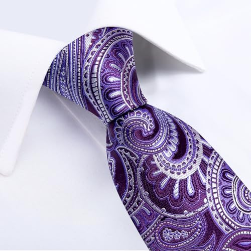 Image of DiBanGu Extra Long Tie for Men 63 inch XL Silk Necktie Set | Pocket Square and Cufflinks, Big and Tall, Jacquard Woven, Gift Box, Paisley /Plaid /Solid /Striped, for Weddinng Party Business