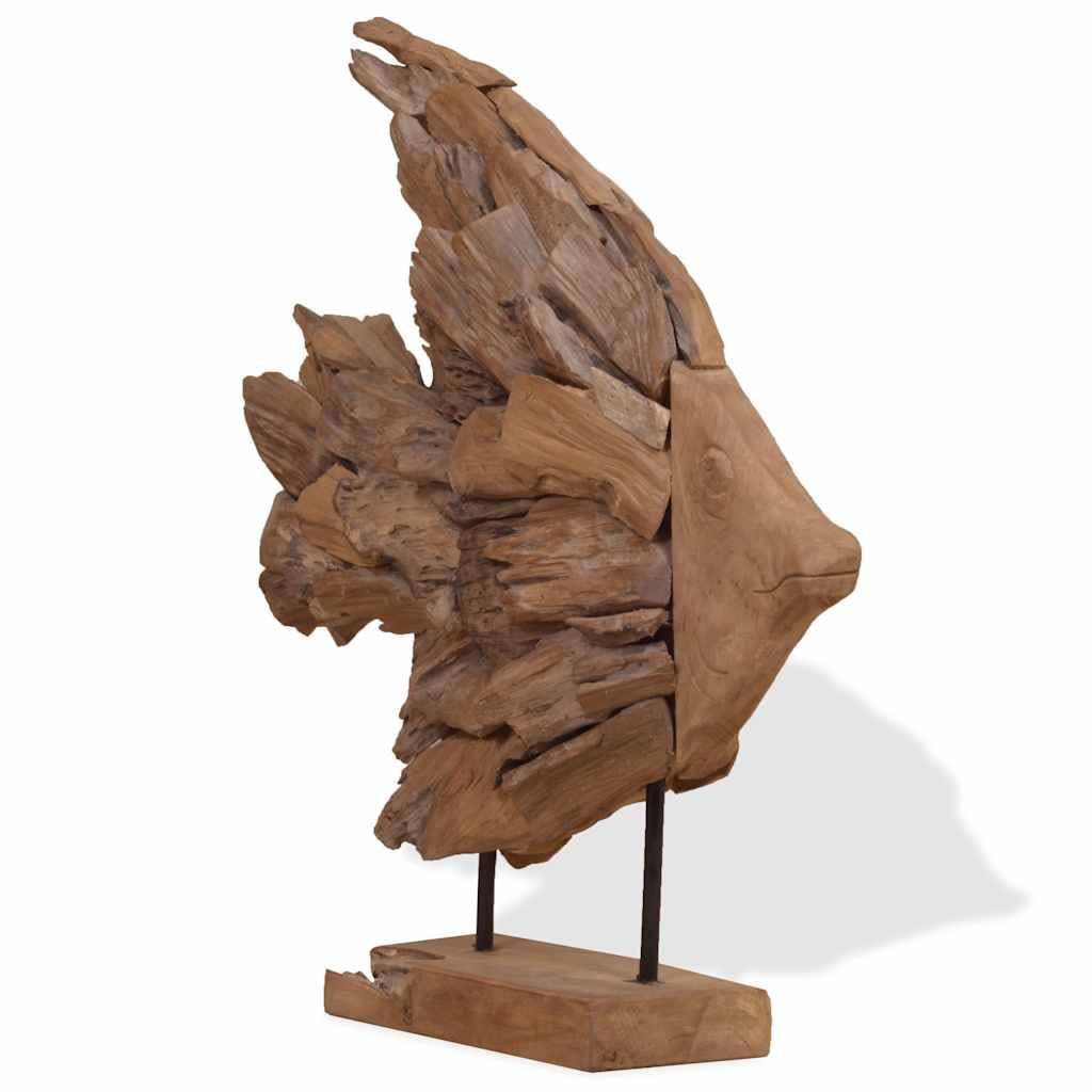 Fisch-Skulptur aus Teakholz - Handgefertigte Holzfigur als Maritime Wohndeko - Standfigur 40x12x57 cm für Wohnzimmer