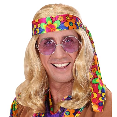 W WIDMANN MILANO Party Fashion - Peluca Hippie Dude, con diadema de colores, peluca de pelo largo, flower power