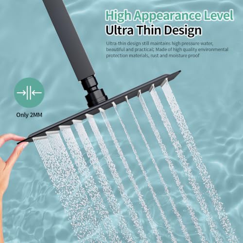 Image of SR SUN RISE 10 Inch Rain Shower Head Matte Black 304 Stailess Steel High Pressure Rainfall Showerhead